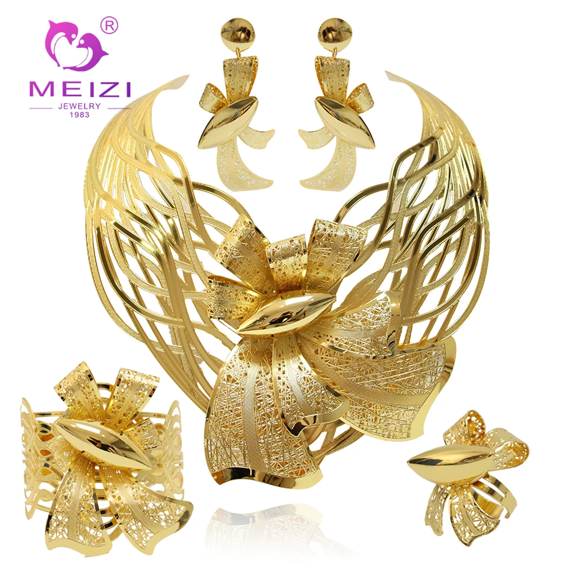 MEIZI Jewelry Dubai Gold Jewelry Sets for Women's Fashion Big Necklace Newest Brazilian Full Copper Jewelry Set