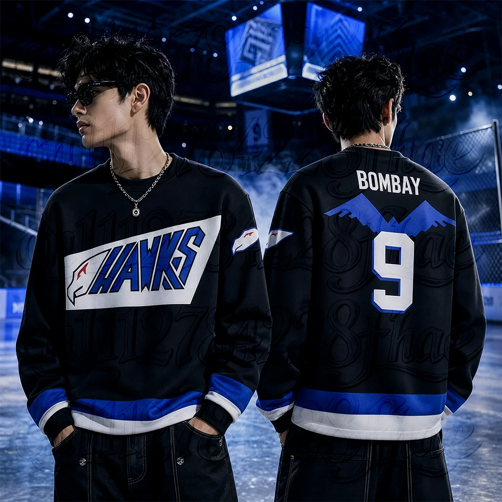 Retro BASEketball Hawks Sweatshirt Costume Vintage Harajuku Long Sleeve Pullover Hip Hop Parent-Child Matching Streetwear Top