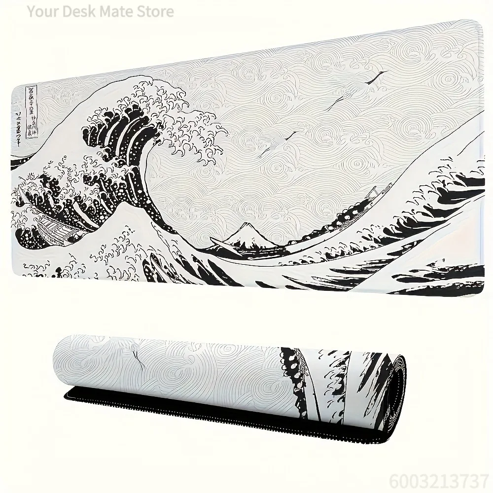 Black White Wave Art XXL Desk - Desk Setup Black And White 评论和价格