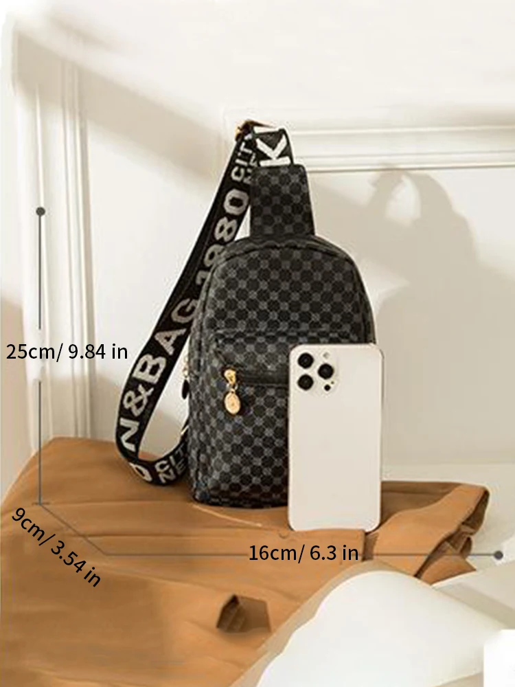 Printed Crossbody Bag PU Leather Chest Bag with Adjustable Shoulder Strap Having Letters for Women