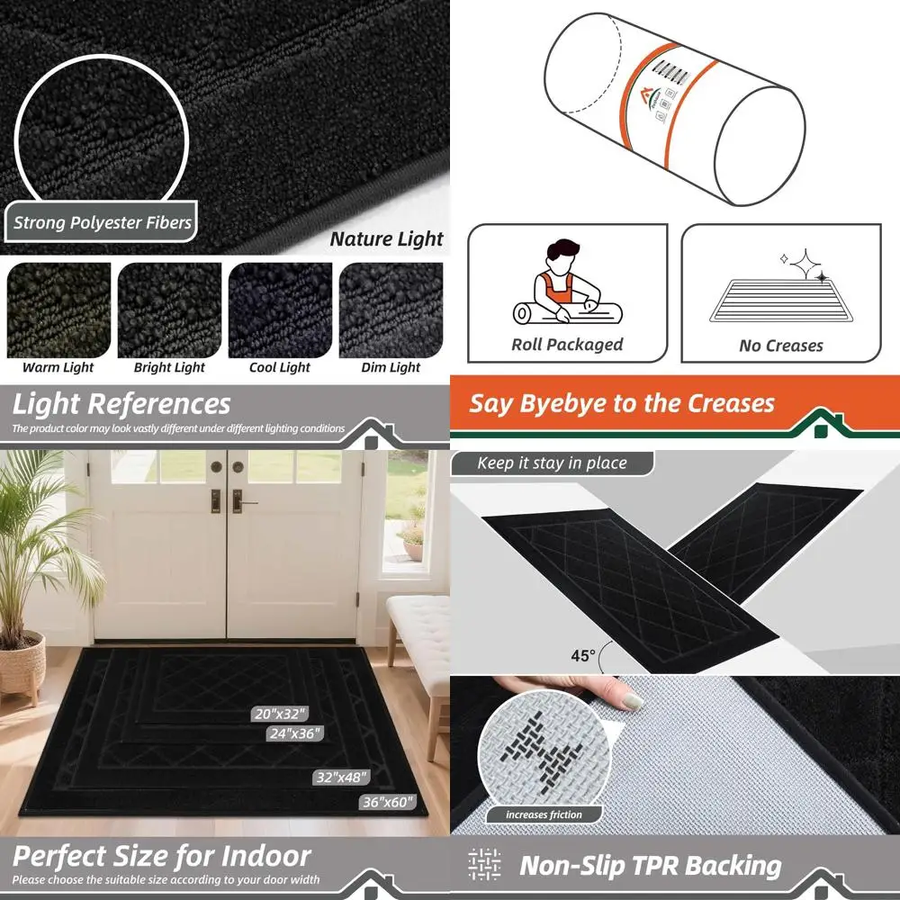 

Large 36x60 Non-Slip Washable Door Mat, Stain-Resistant Absorbent Rug for Entryway, Ideal for Dogs, Mud, Wet Shoes, Black