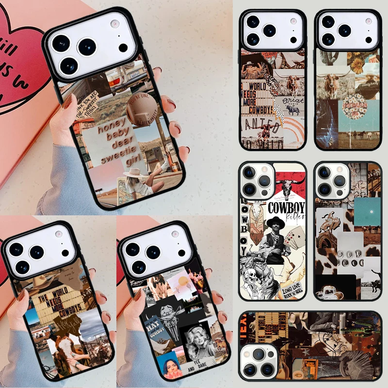 Western Cowgirl Cowboy Boho Aesthetic Phone Case For Apple iPhone 17 Air 16E 15 14 Plus 13 12 11 Pro Max Mini Funda Cover