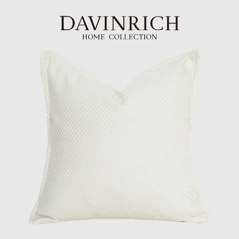 DAVINRICH Pure Beige White Cushion Cover High Grade Cotton Linen Fabric European Style Throw Pillowcase Modest Luxury Upholstery