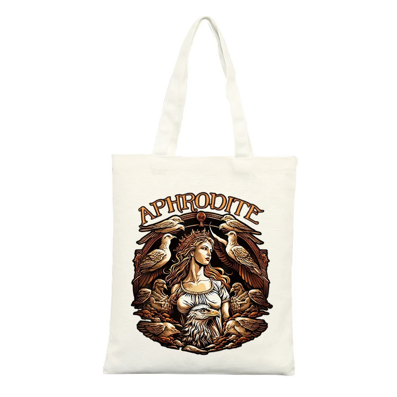 Canvas Tote Bag with Goddess and Bird Graphic, Vintage Style for Casual Shopping and Daily Use
