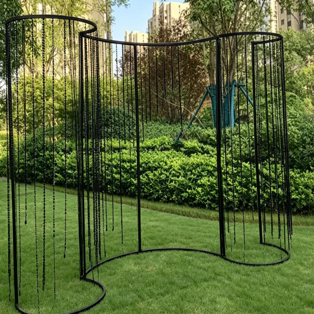 No light)Black chandelier Iron Wedding Arch Frame Backdrop Stand with Carton Packaging for Outdoor Events
