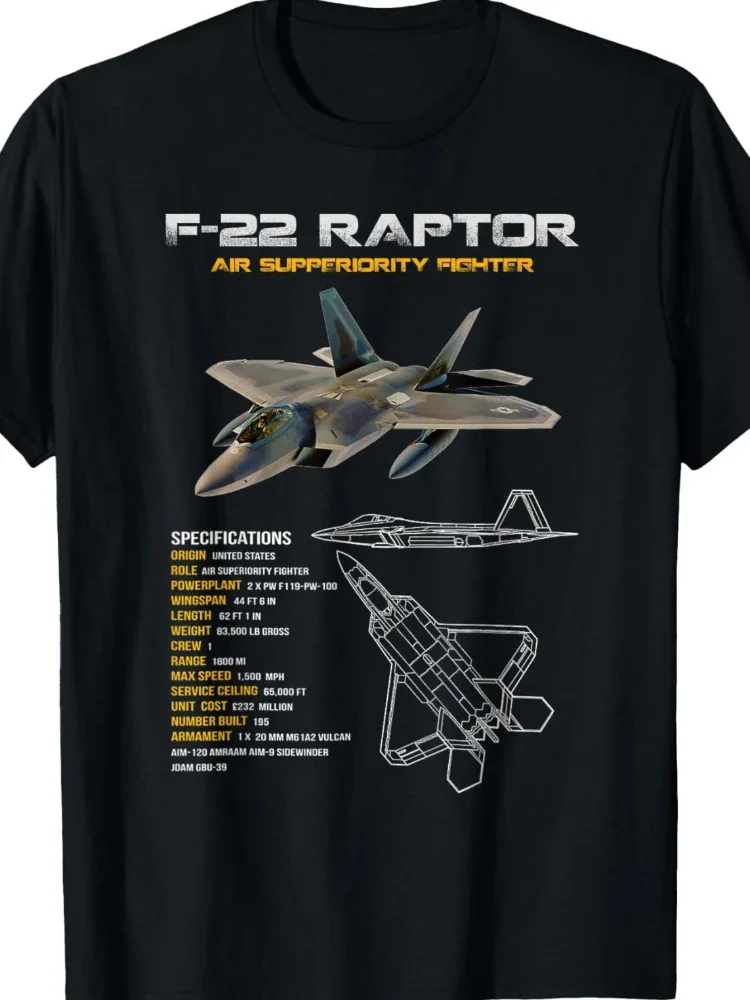 القوات الجوية الأمريكية F-22 رابتور مقاتلة طائرة عسكرية الطيار المخضرم تيشيرت بأكمام قصيرة عادية 100% تي شيرتات قطن #6