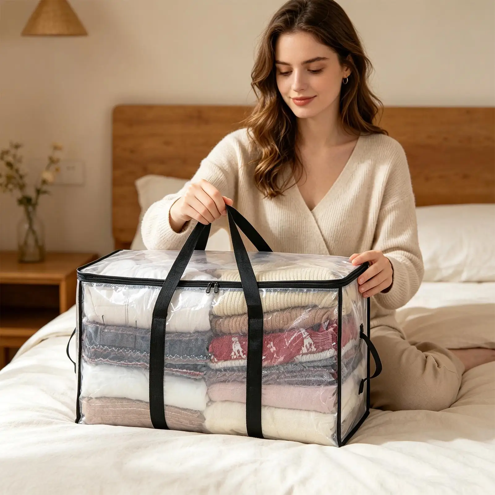 Storage Bags Transparent Heavy Duty Waterproof Carrying Pouch Large Tote Bag For Closet Dorm College Apartment Shoe Comforter view 2