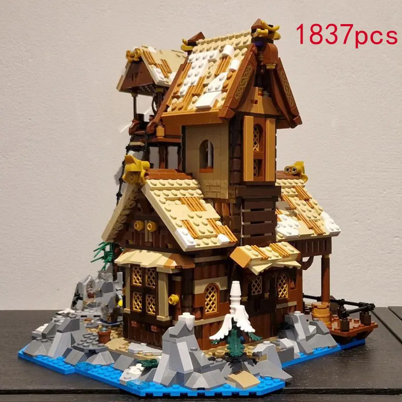 

MOC-185525 1837 шт., сборка мелких частиц, строительные блоки, модель дома Viking Rock Port, игрушка