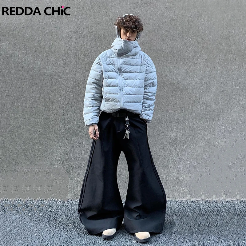 

ReddaChic Plus Size Men's Black Trousers Silhouette Barrel Clean Fit Pleated Wide Leg Casual Pants Hip Hop Grunge Streetwear