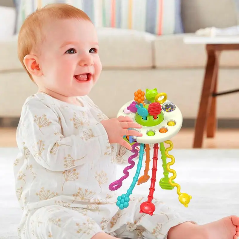 Juguete de actividad de cuerda de tracción para niños pequeños, juguete de habilidad sensorial para niños, portátil, reutilizable, educativo, habilidades motoras, ayuda para la dentición