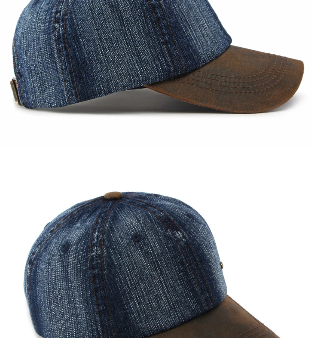 HT5132 Ganzjahres-Denim-Cap für Herren und Damen 2026 Neue Verstellbare Baseballkappe 100% Baumwolle 6 Paneele Snapback Cap Patchwork Hip-Hop-Kappe – Detail 12