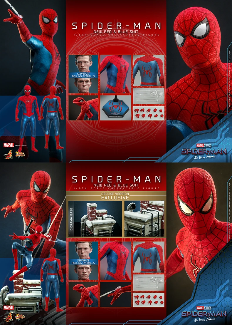 Hot Toys Ht Marvel Spider-man Mms679 Mms680 No Way Home New Red & Blue Suit Anime Figure 1/6th Collection Figure Birthday Gifts