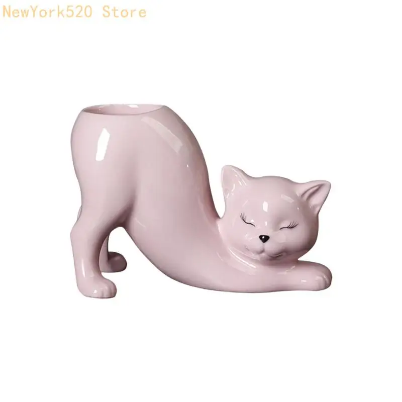 Ceramic Fleshy Plant Pot Kitten Planter Plant Flowerpot Ornament for Fleshy N84C