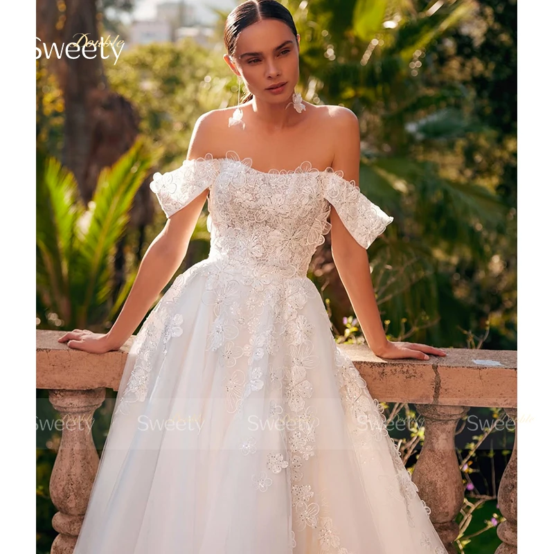 Vestido De Novia con hombros descubiertos, corte en A, Organza con bordado, Vestido De baile, cuello barco, sin mangas, Vestido De Novia personalizado