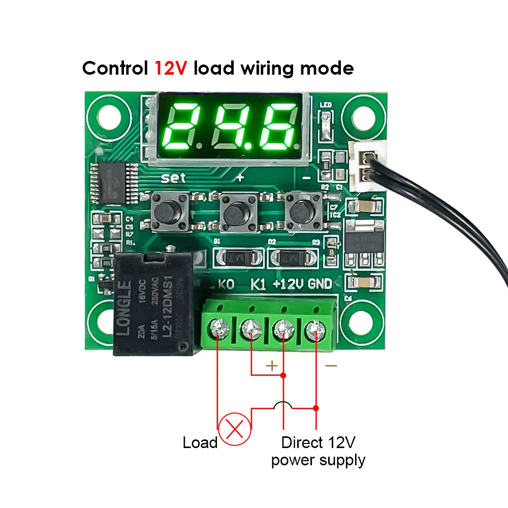 Termostato de temperatura fría W1209 DC 5V 12V 24V, controlador de interruptor de Control de temperatura, termómetro, Sensor NTC