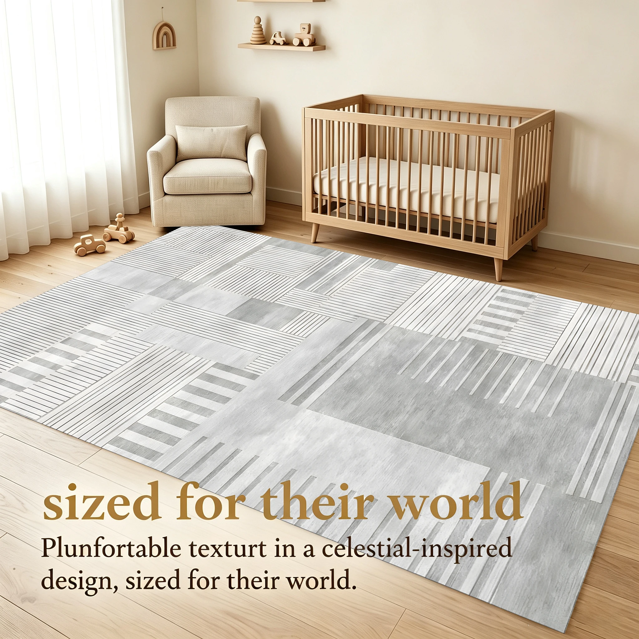 2D Carpet with Gray Geometric Line Patchwork Pattern in Modern Simple Style for Living Room and Bedroom