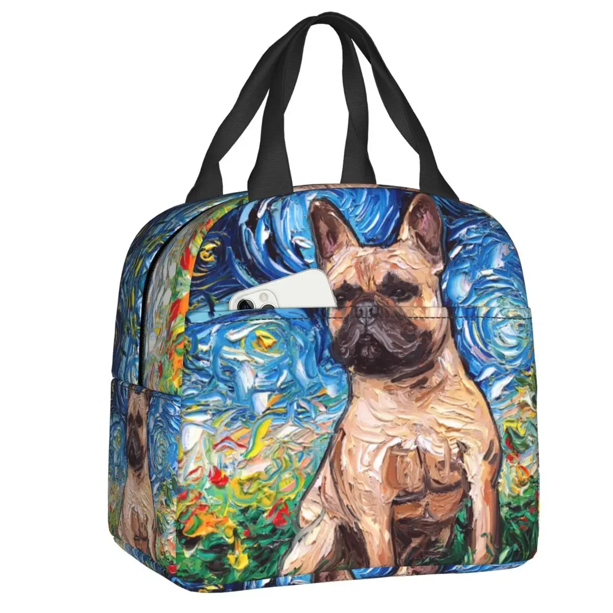 French Bulldog Starry Night Lunch Bag Warm Cooler Insulated Lunch Box for Women Kids Work School Food Picnic Tote Bags