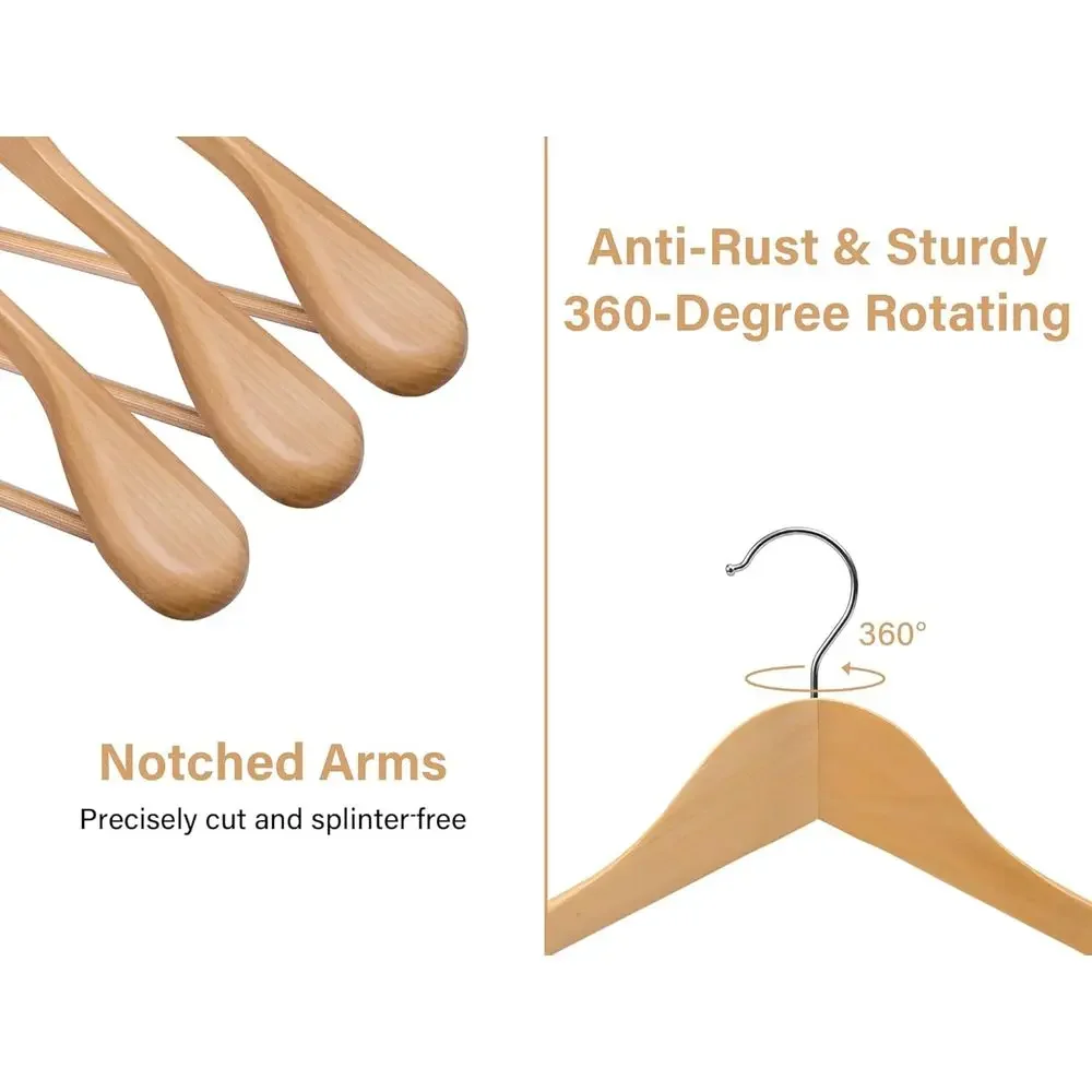 10 عبوات من شماعات الخشب الطبيعي الواسعة للغاية للمعاطف والقمصان والسترات والسراويل والبدلات #4