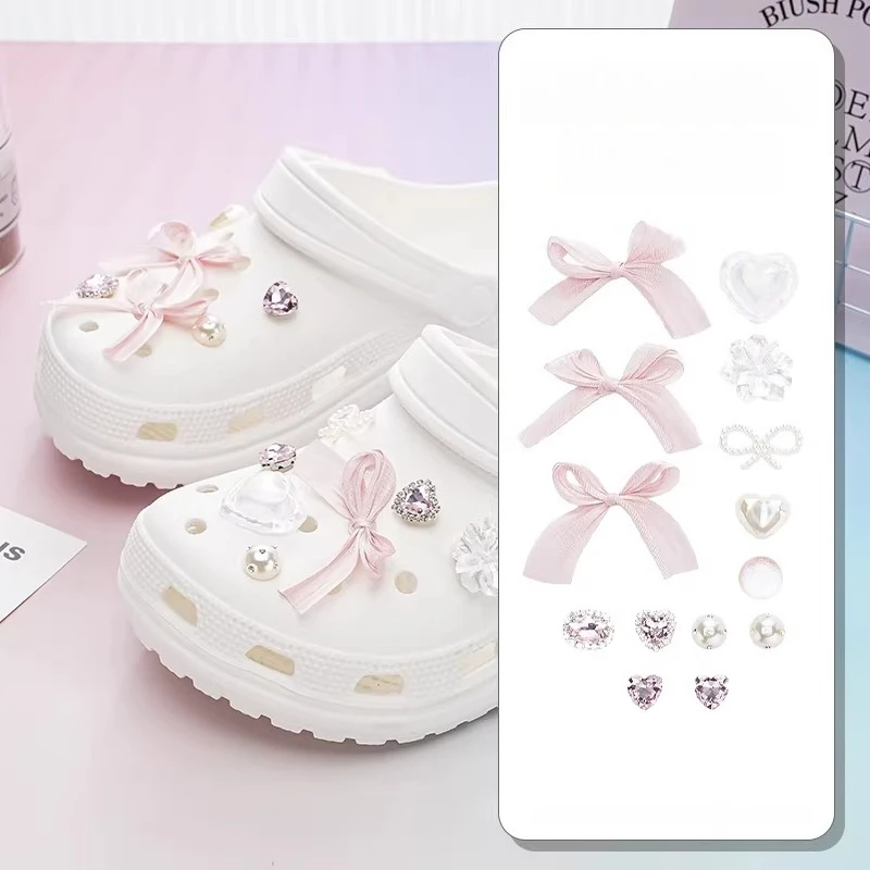 Luxury Bow Heart Shoe Charms for Summer Beach Sandals Rhinestone Ballet Style Decorations DIY  Accessories Women Girls Gifts