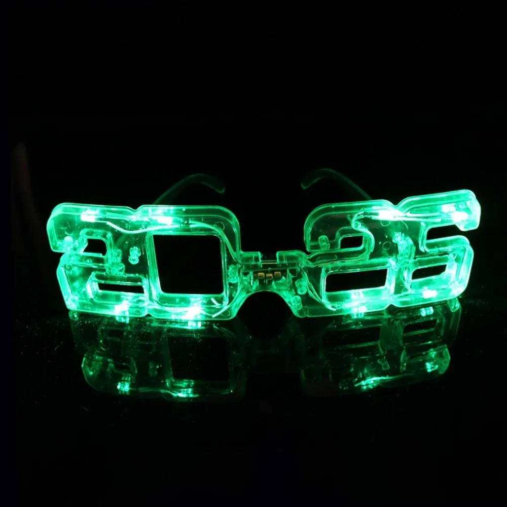 LED Glow 2026New Year Glow Glasses Square Shape Number 2026 LED Glow Glasses Colorful Light Up New Year Party Glasses