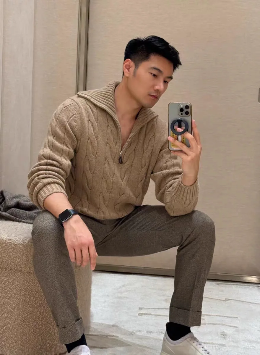 

Итальянский мужской трикотаж, шерстяной свитер, повседневный свободный крой, длинный свек, отложной воротник, осень-зима, моя