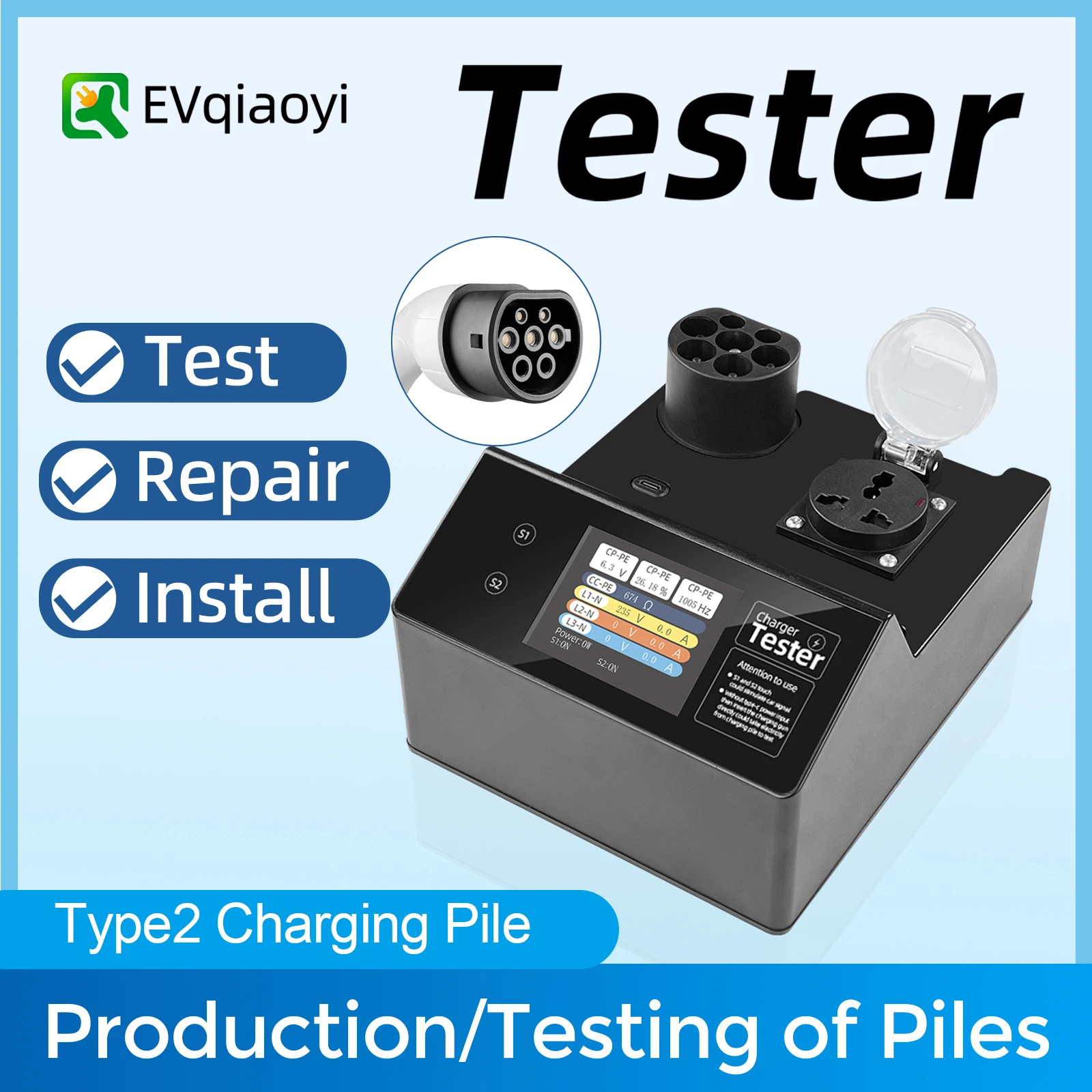 

Portable Type 2 EV Tester for IEC 62196 Charging Pile with CE Certification Designed for Charging Station Testing