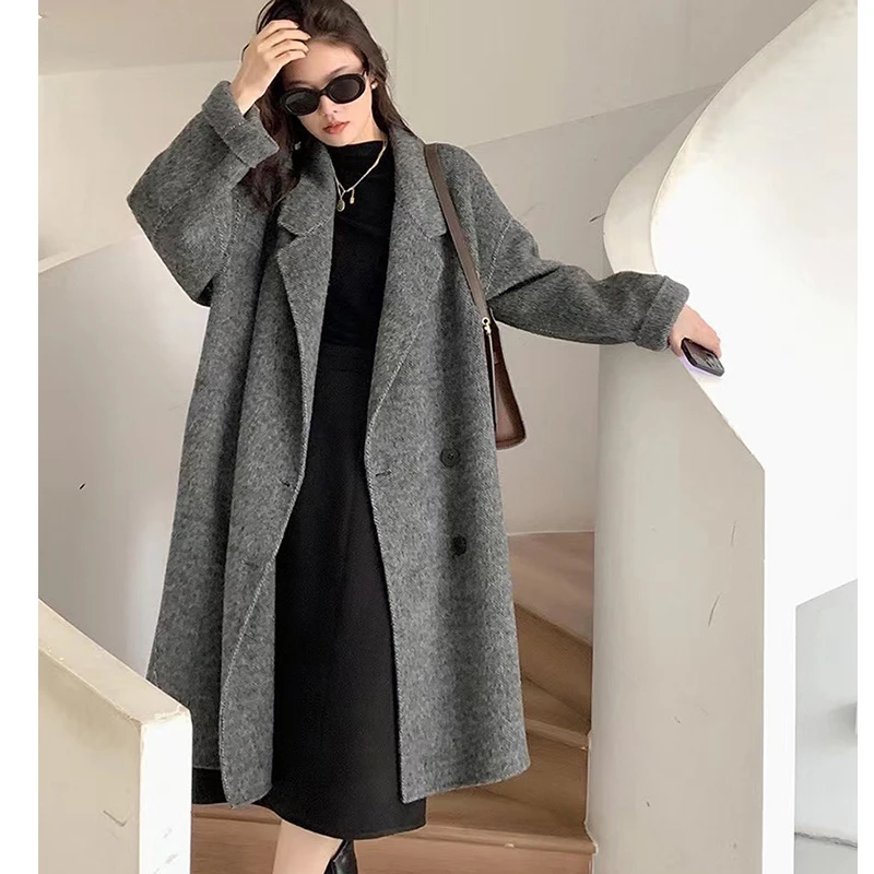 

2024 Women Autumn Wool Coats Drouble Face Woolen Long Coats Women Elegant Cashmere Coat Veste Femme Tops New