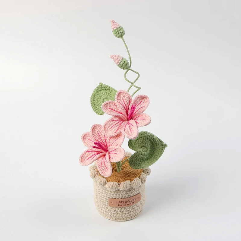 Lindas flores em vaso de crochê, enfeites para decoração de casamento, flores românticas de tricô para meninas, amigos, presentes, flores tecidas