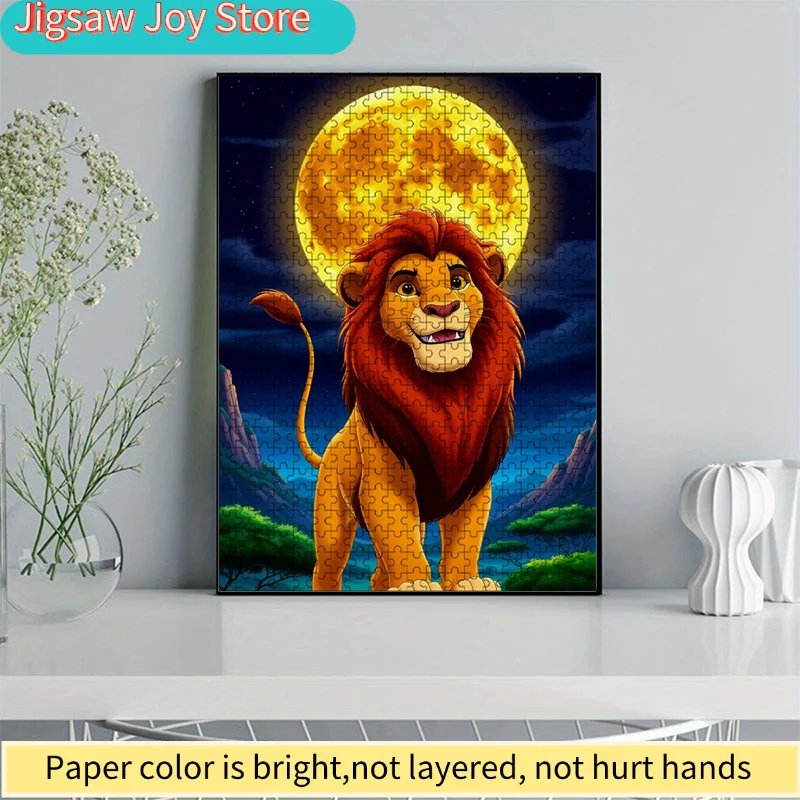 1000 elementów Kolorowe Puzzle Król Lew w Światło Księżyca, Interakcja Rodzinna i Zabawny Prezent, Żywy Abstrakcyjny Design, Wzór z Kreskówkowym Lwem