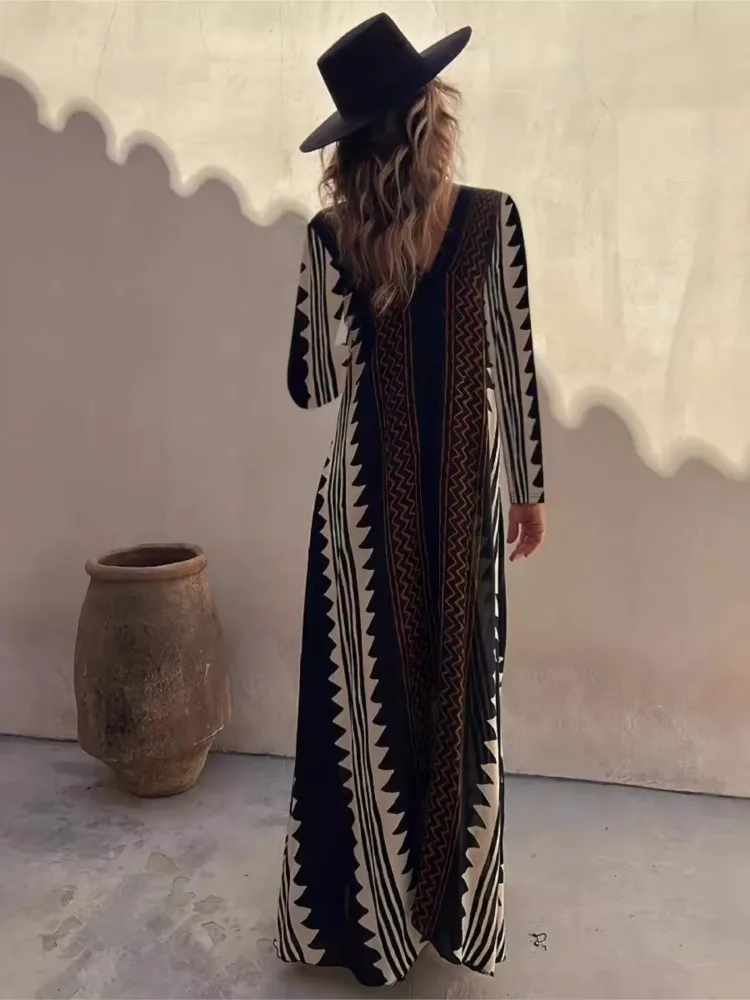 Summer Bohemian Women Long Dress Short Sleeve V-neck Loose Long Elegant Dresses Female 2024 Fashion Holiady Beach Clothes Ladies