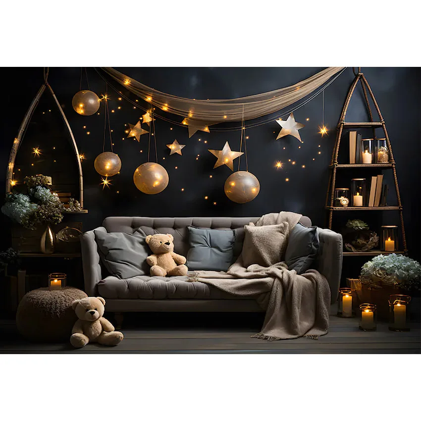 Mehofond Baby Shower Backdrop Night Sky Moon Bear Twinkle Twinkle Little Star Decor Background for Photography Photo Studio