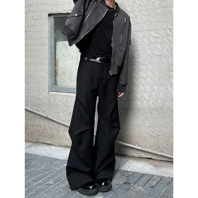 American Style High Street Cool Clean Fit Niche Design Sensibility Wrinkled Loose Fit Casual Wide Leg Micro Flared Trousers Men