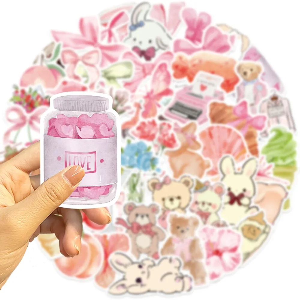 10/30/50PCS Cute Bear Bow Pink Stickers Ins Style Cartoon Decals Decoration DIYNotebook Phone Stationery Fridge Bike Kawaii Kids