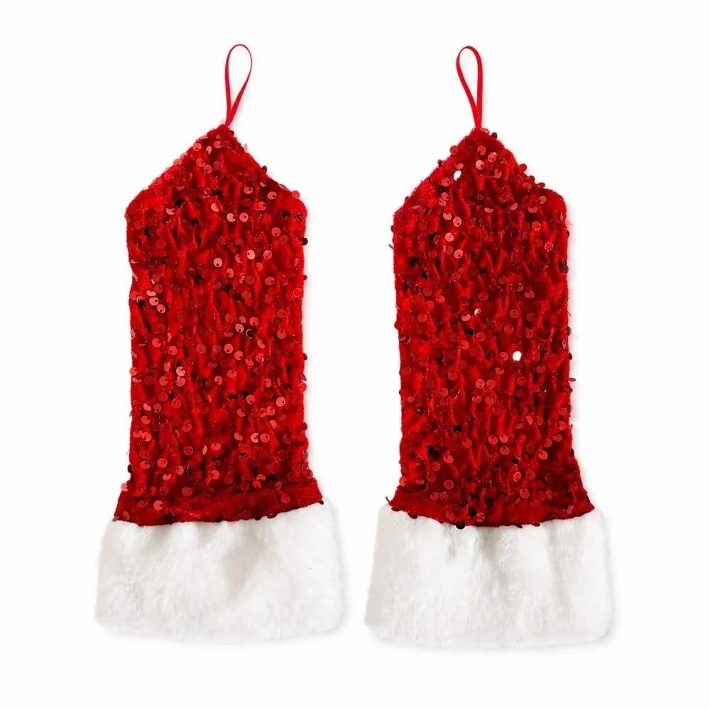 Glitter Christmas Gloves Thickened Warm Sequin Hook Finger Exposed Gloves breathable decorative Performance Gloves