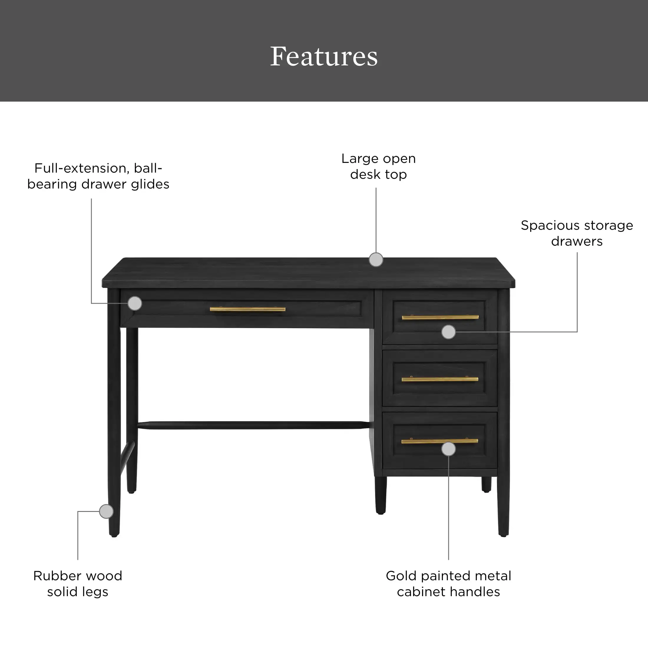 Oaklee Writing Desk, Charcoal Finish Home office combines elegance and functionality to provide ample storage space