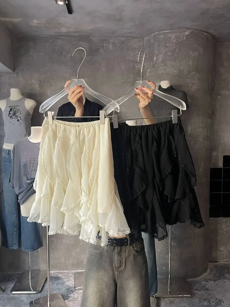 

Lace Patchwork Irregular Cake Skirts Summer High Waist Bodycon Skirt For Women 2025 New Black All-match Faldas De Mujer