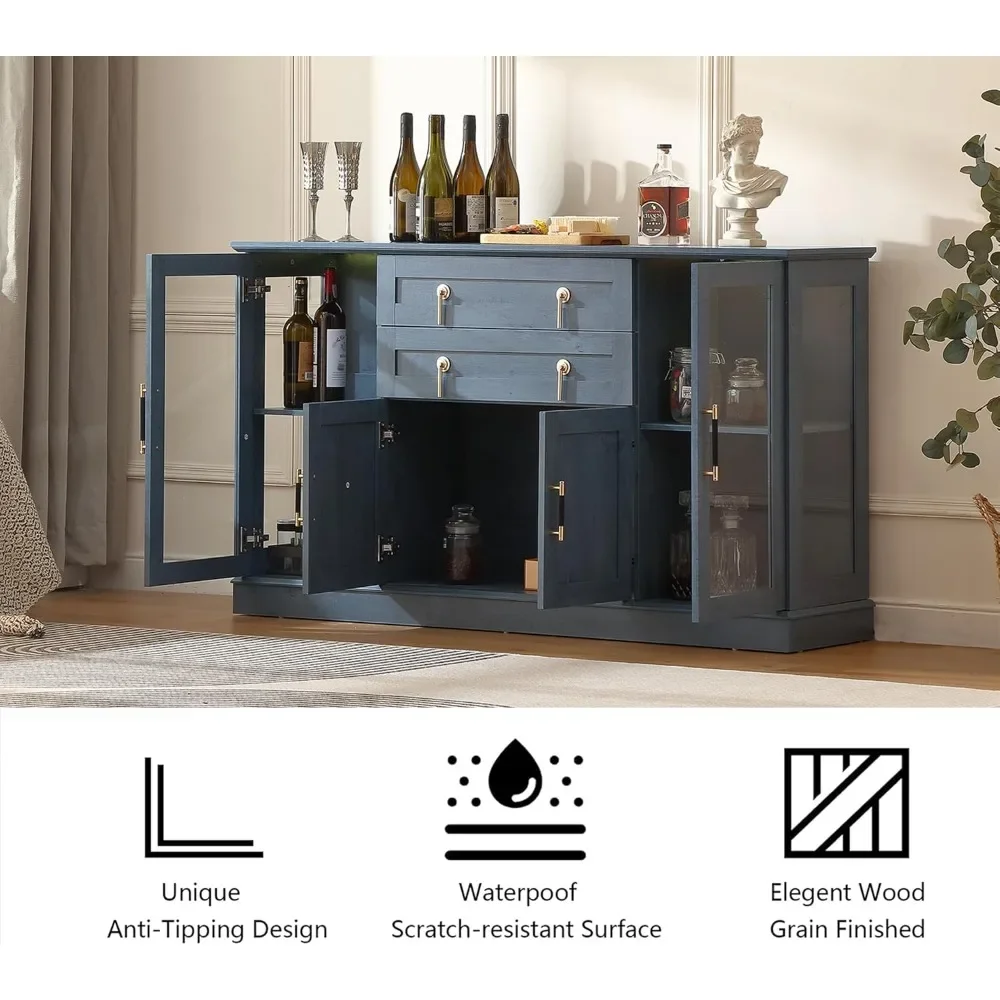 خزانة بوفيه جانبية حديثة مقاس 58.2 بوصة مع أبواب زجاجية للتخزين وبار القهوة Credenza للمنزل #5