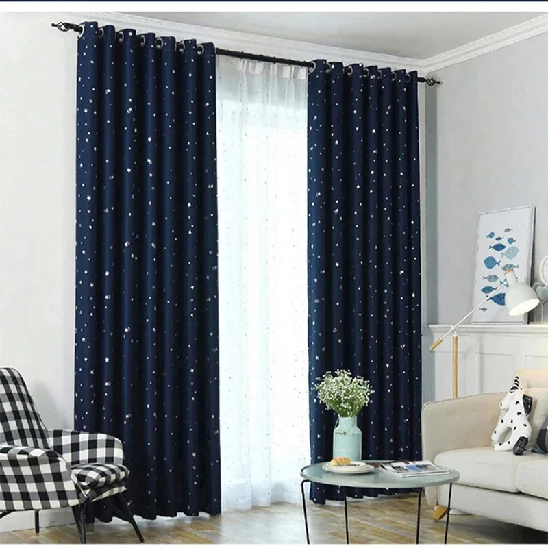 Shiny Stars Children Cloth Curtains For Kids Boy Girl Bedroom Living Room Blue/Pink Blackout Cortinas Custom Made Drape wp123#40