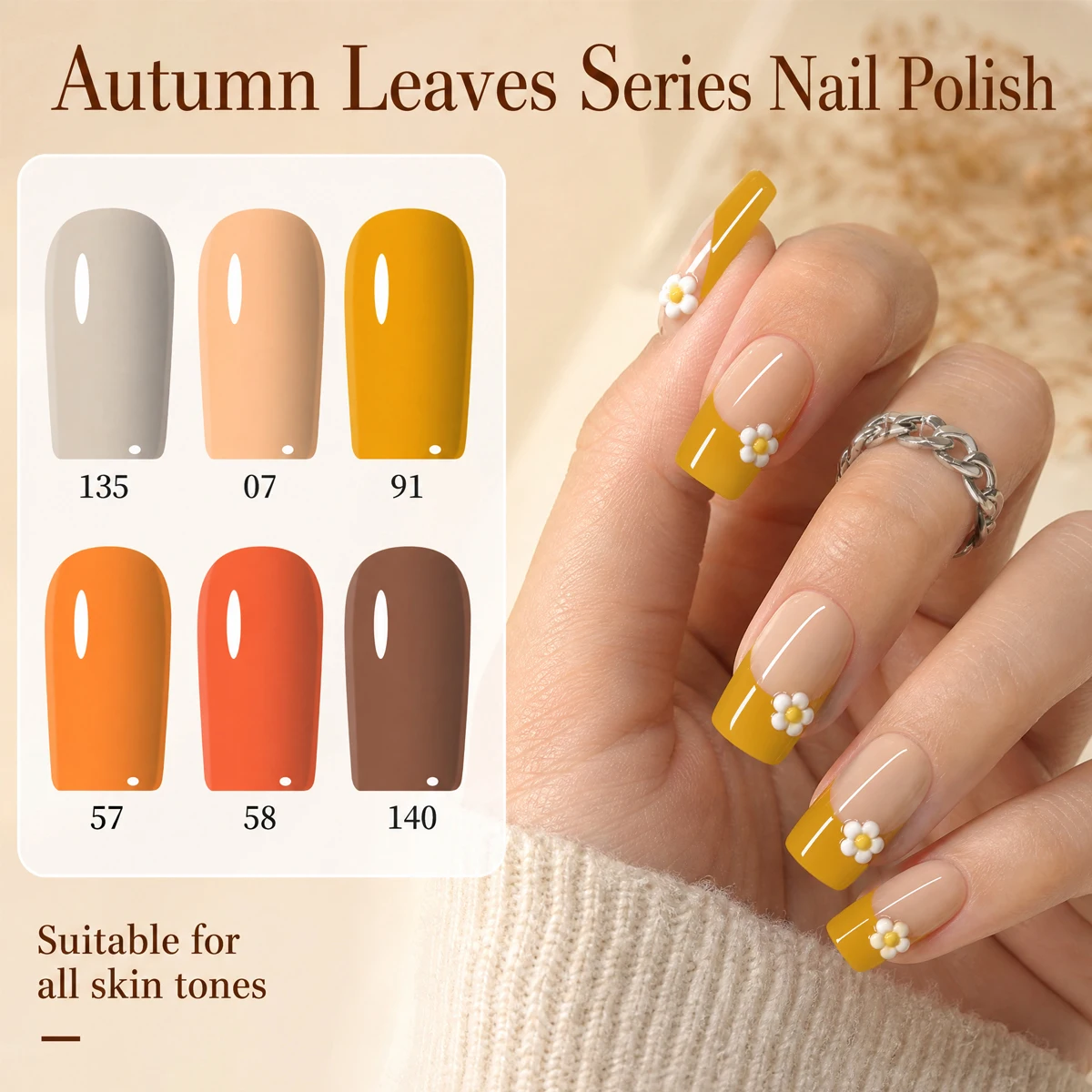 Six-Color Autumn Maple Leaf Series Gel Nail Polish Set, Removable Uv Led Brown-Orange Yellow Gel Nail Polish Set, Long-Lasting Glossy Autumn Nail Gel, Suitable for DIY Nail Art and Salon Nail Art