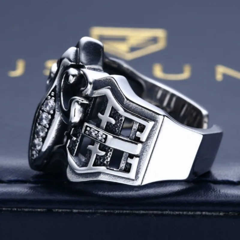 S925 Sterling Silver Rings for Men New Men's Fashion Hollow Ship-anchor Pattern Zircon Adjustable Pure Argentum Viking Jewelry