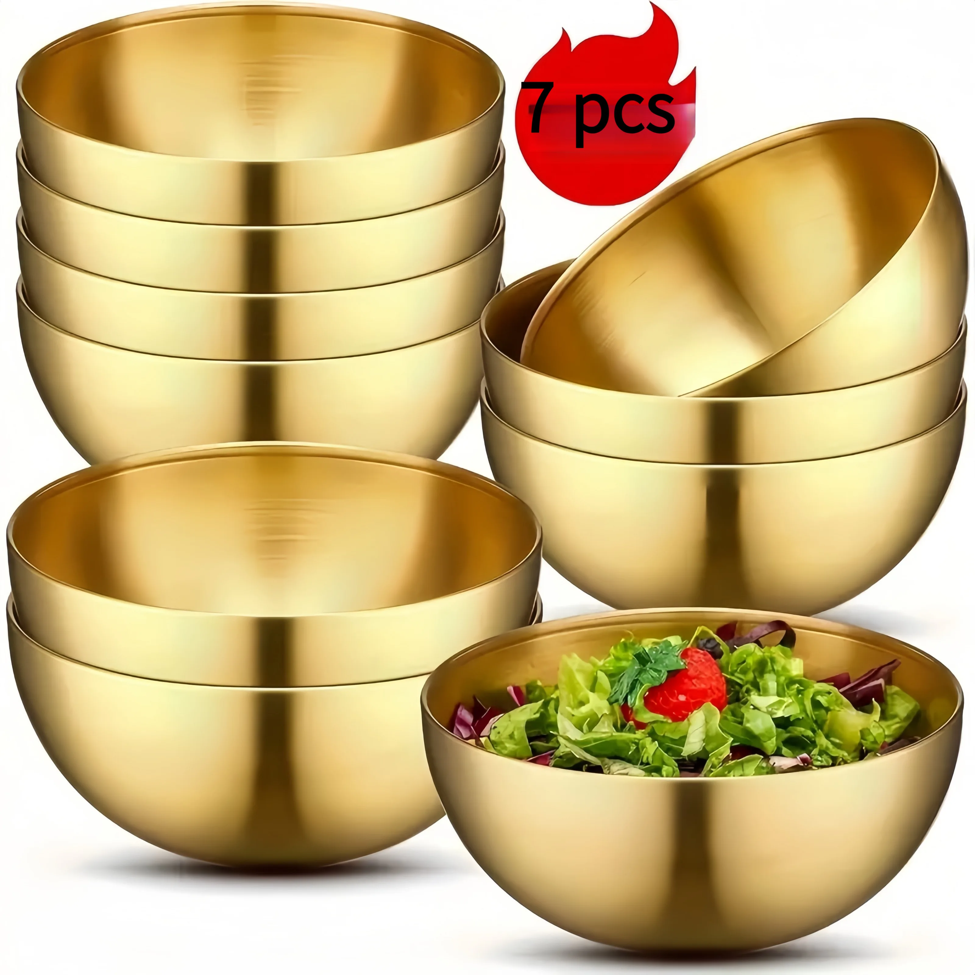 

7-Piece Gold Stainless Steel Mixing Bowls 24 oz - Multi-Functional and Durable, Suitable for Serving, Baking, and Cooking