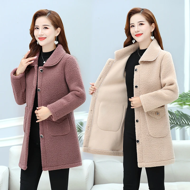 2023 New Jacket Autumn/Winter Woolen Coat Plus Size Women\'s plush Thick Extended Woolen Coat Small Lamb Fleece