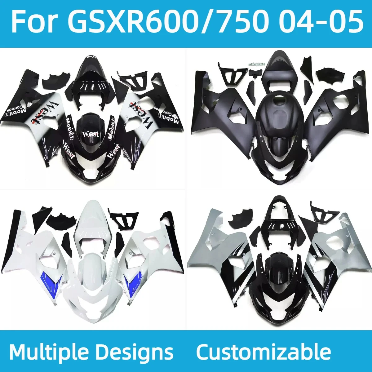 For GSXR600 GSXR750 2004 2005 Motorcycle Fairings GSXR 600 750 04 05 Accessories Injection Bodywork Fairing Kit