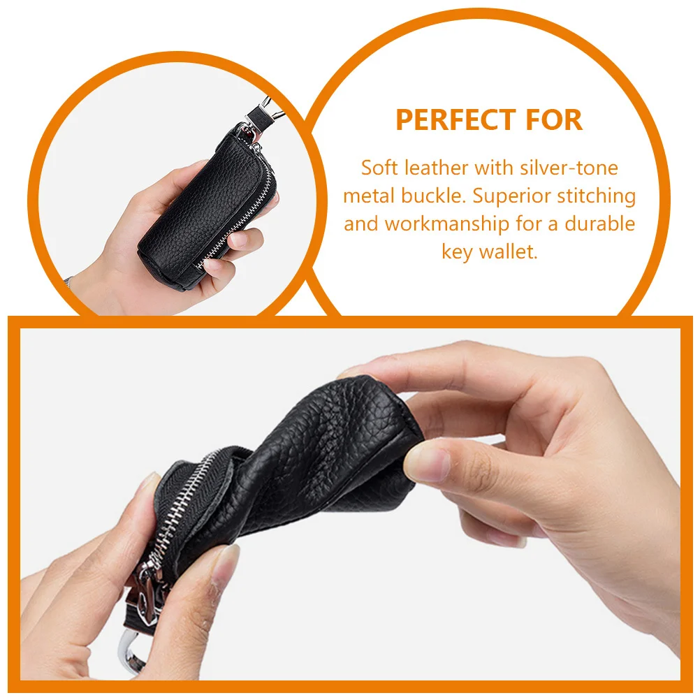 

Wallet Soft Silver Buckle Durable Stitching Strong Zipper Car Key Fob Holder Case With Chain Auto Keys Cover Vehicle Key