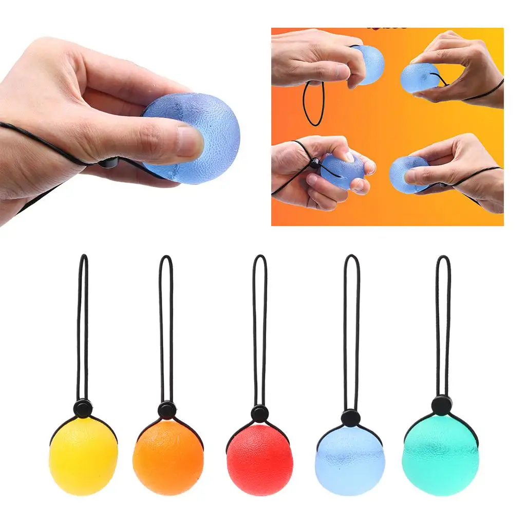 5 cm Hand Finger Grip Ball with Cord Silicone Squeeze Exercise Stress Relief Tool - 5 Colors Optional