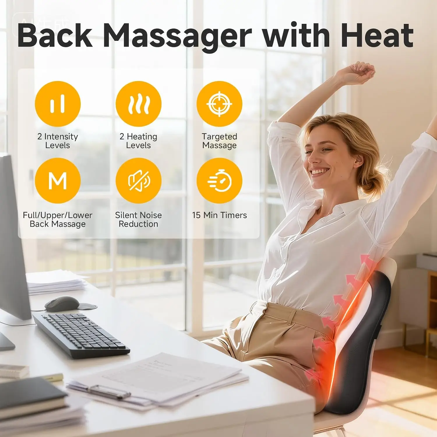 Shiatsu Back and Neck Massager for Pain Relief Deep Tissue, Up and Down Rolling Back Massager with Heat, 3D Kneading Massage for