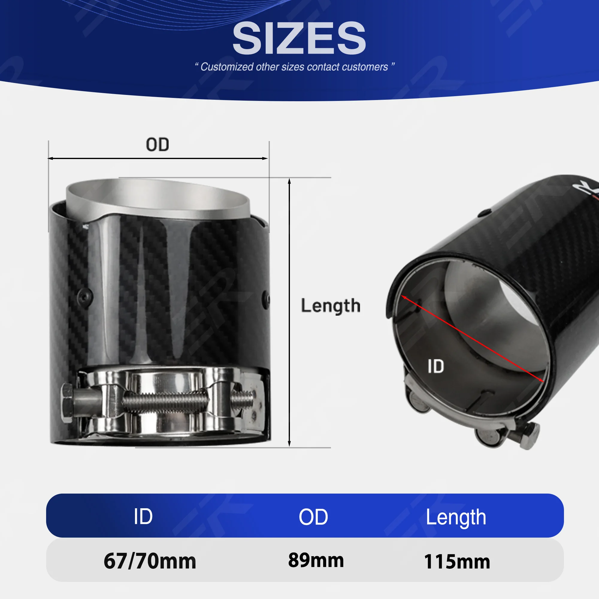 1Pcs ER Universal Exhaust Tip Glossy Real Carbon Fiber+matte Stainless Steel fit for BMW M5F90 Muffler pipe modify and upgrade