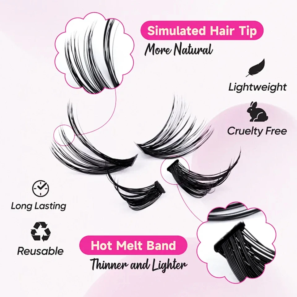 640 Fans 5D Fluffy DIY Cluster Lashes 30D 40D 50D Mix Wispy Individual Eyelash Extension Russian Volume Makeup At Home DIY Lash