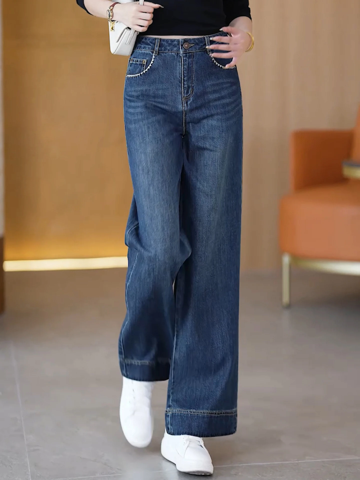 

Retro High Waist Wide Leg Jeans Women's Spring Autumn New Small Size Loose Slim Casual Straight Leg Pants Cotton Polyester Blend