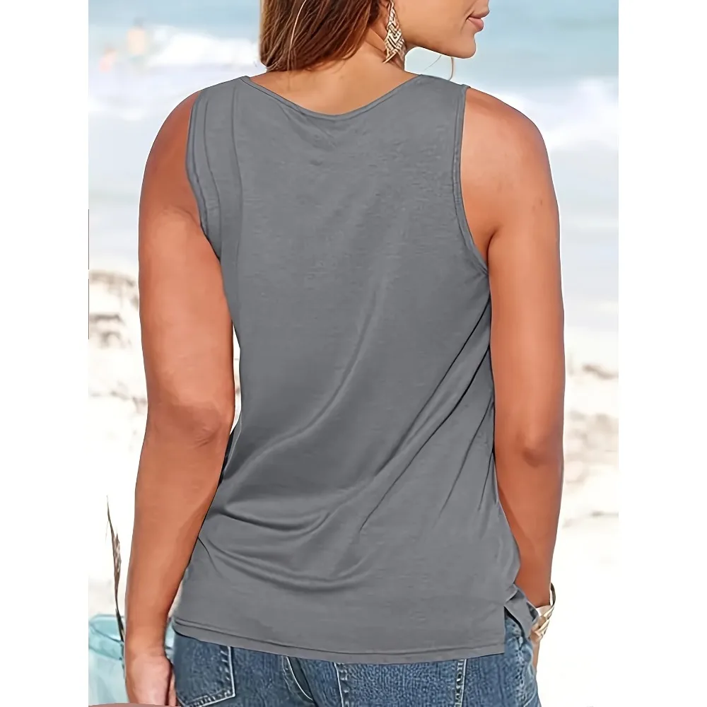 حجم كبير المرأة زر تانك الأعلى عارضة أكمام فضفاضة تانك TopWomen عارضة أكمام ساحة الرقبة سترة #2